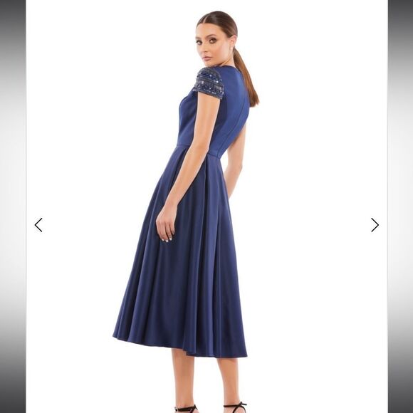 NWT Mac Duggal Women's Ieena High Neck Cap Sleeve Tea Length Dress sz 18 - Picture 2 of 10